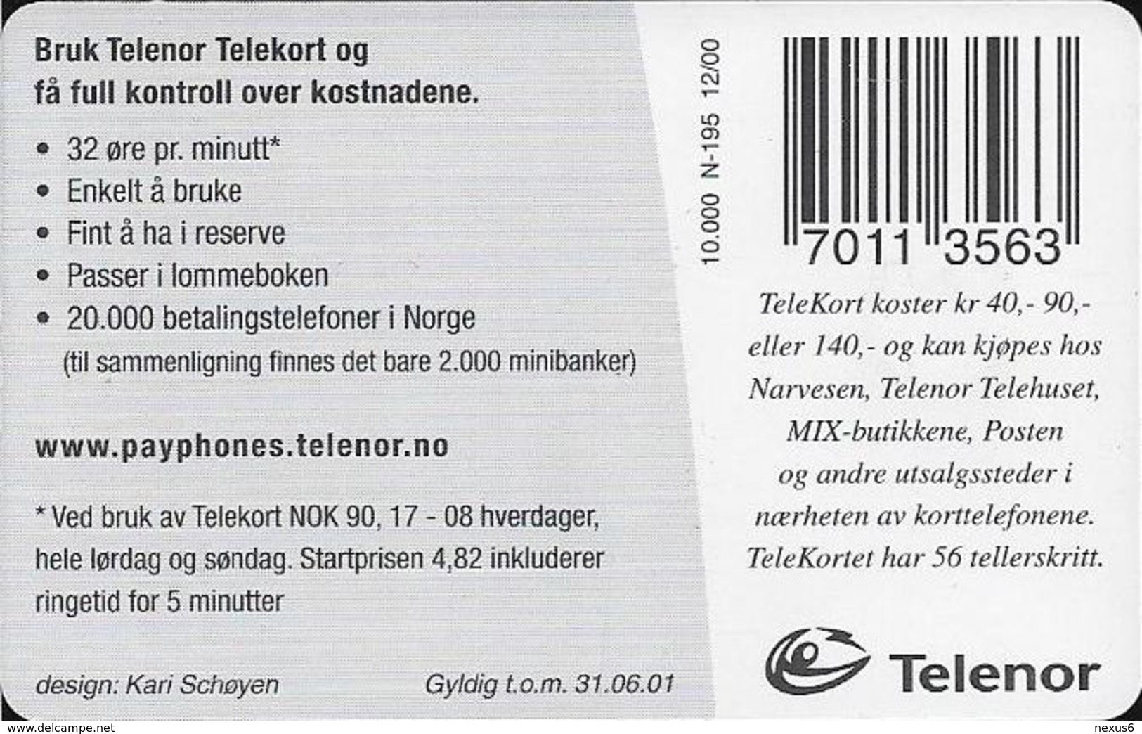 Norway - Telenor - Freestyle - N-195 - 12.2000, 10.000ex, Used - Norwegen