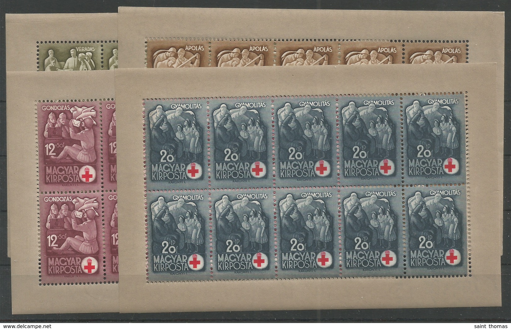 Hungary Ungarn Complete Set Of 4 Sheetlets / Minisheets Of 10 Stamps MNH / ** 1942 Red Cross - Blokken & Velletjes