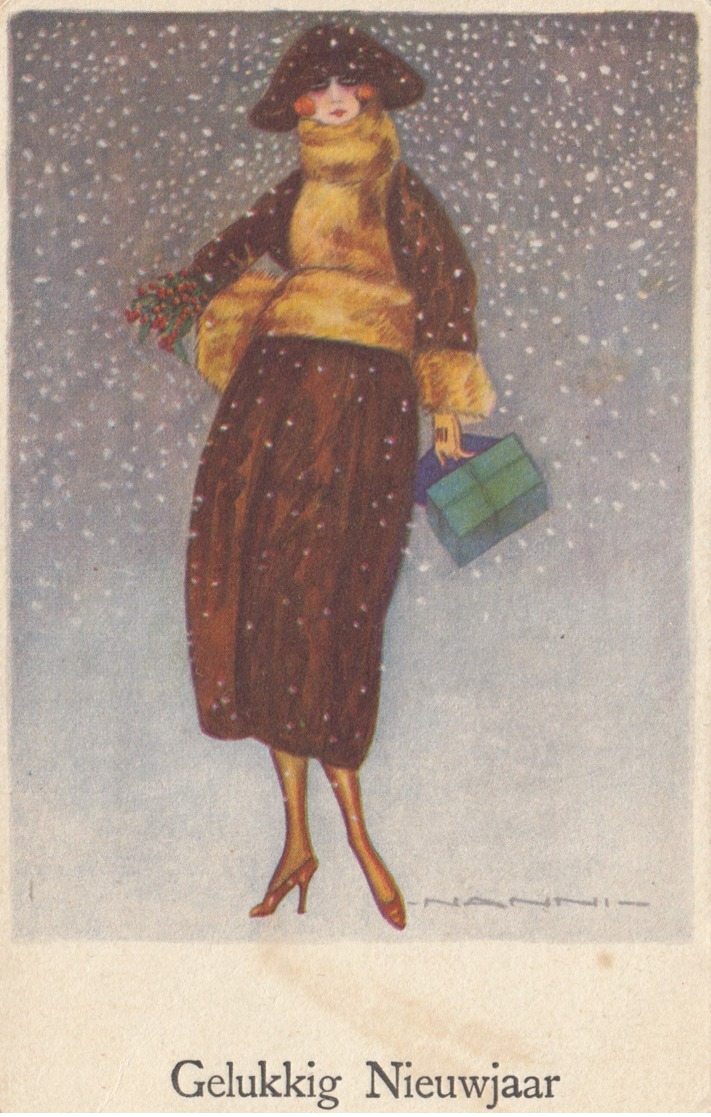 ART DECO ; NANNI ;  Female Fashion Portrait #2 , CHRISTMAS, 1910-20s - Nanni