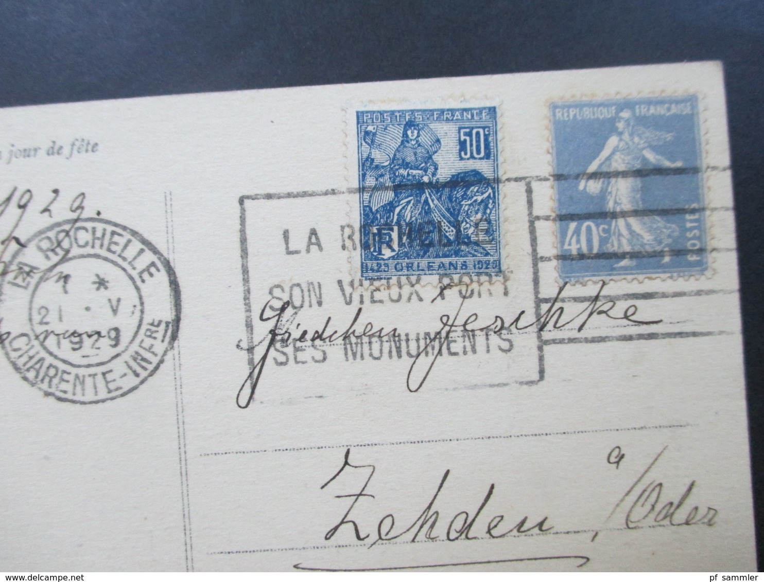 Frankreich 1929 AK La Rochelle Quai Duperré Un Jour De Fete. Nach Zehden An Der Oder Via Berlin Gesendet - Covers & Documents