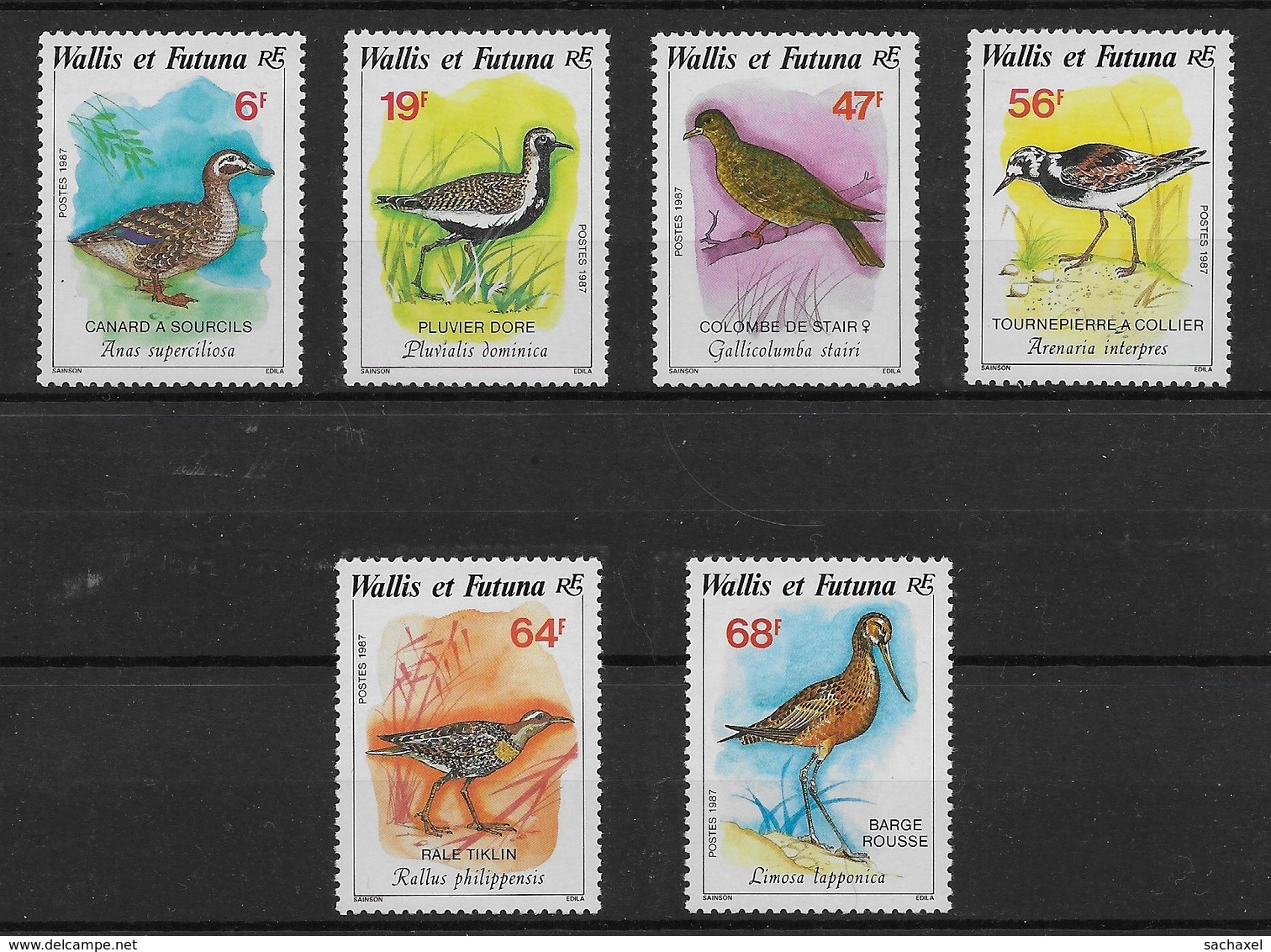 1987 Wallis Et Futuna N° 369 à 374  Nf** MNH . Faune Oiseaux. Canard, Pluvier, Colombe, Tournepierre, Rale, Barge Rouss - Neufs