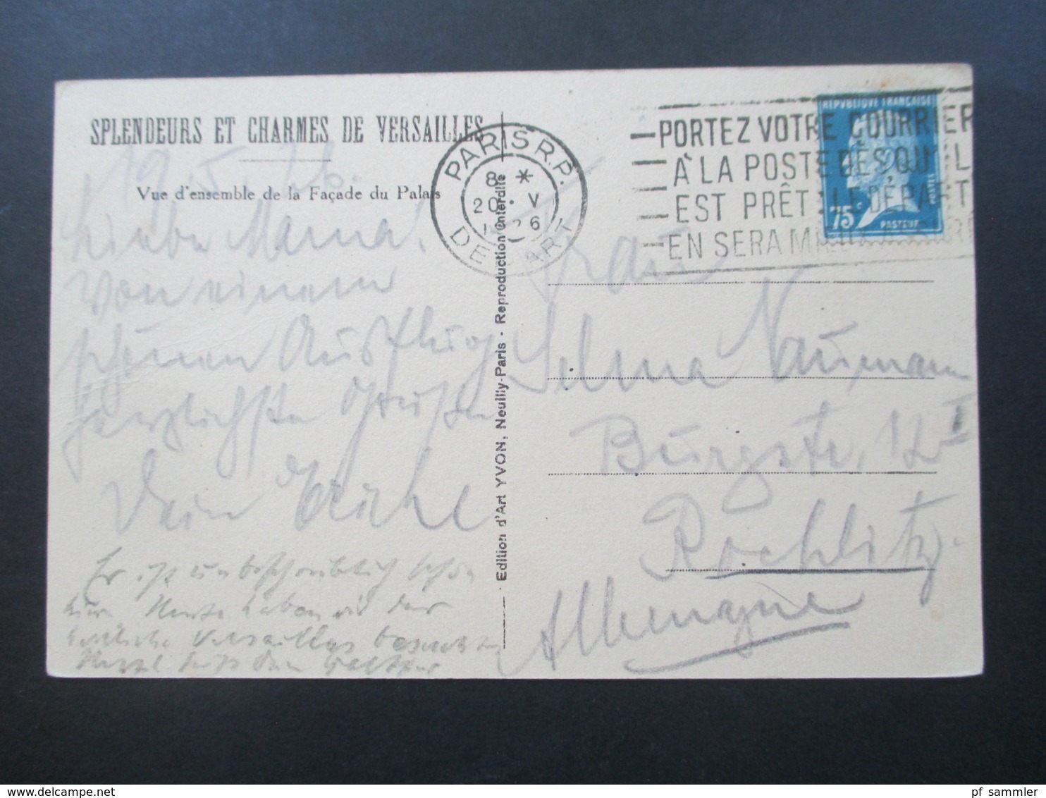 Frankreich 1926 AK Spendeurs Et Charmes De Versailles Stempel Paris R.P. Depart - Cartas & Documentos