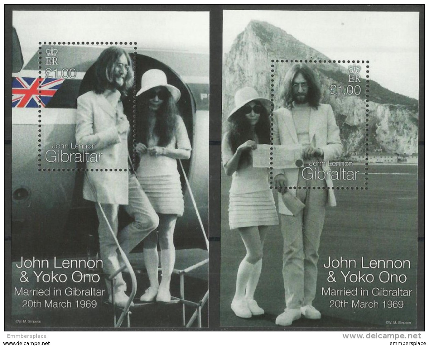 Gibraltar - 1999 John Lennon & Yoko Ono S/sheets MNH **    SG MS880  Sc 805 - Gibraltar