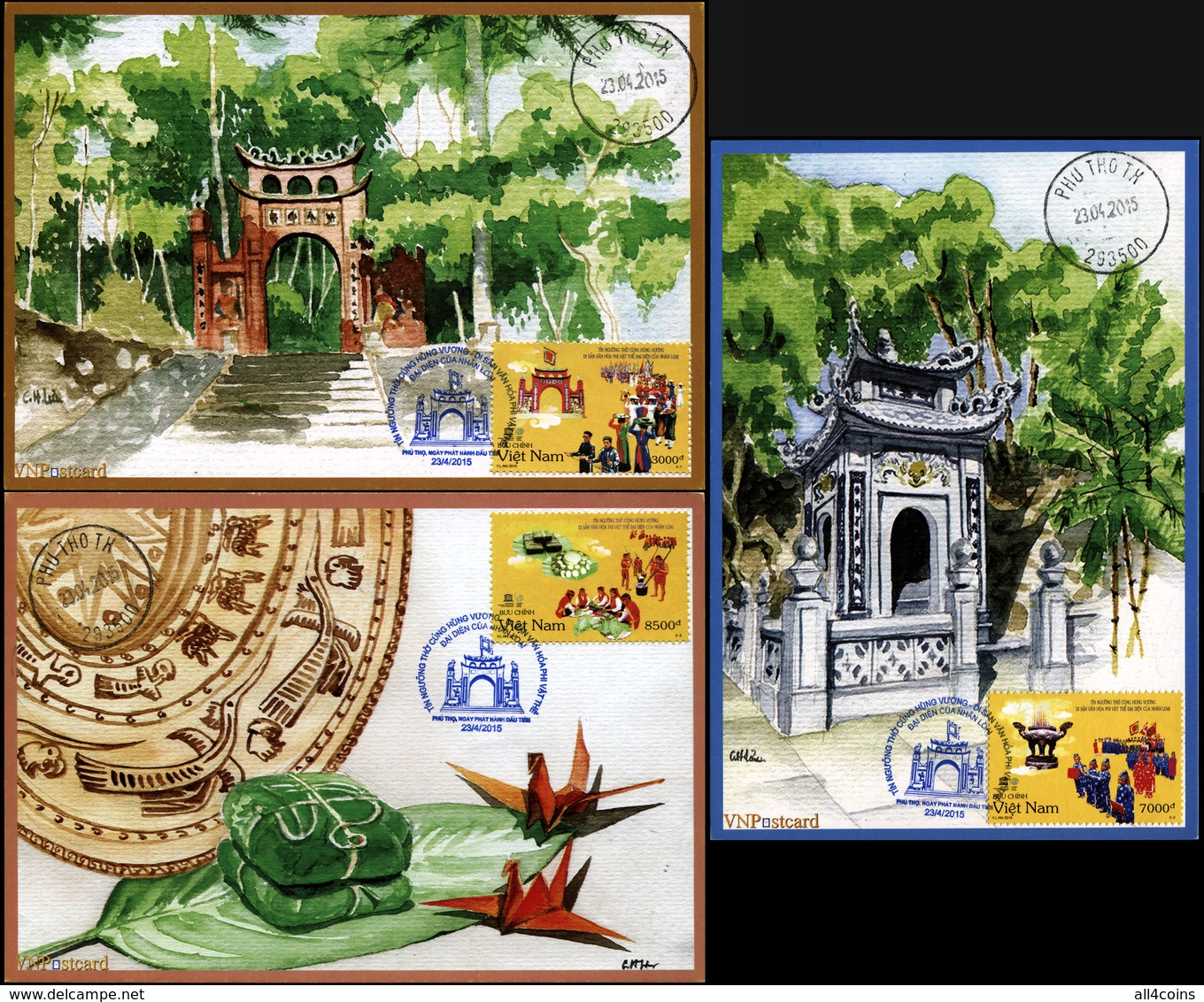 Vietnam. 2015. Religious Worship Of Hung Vuong (Mint) Set Of 3 Maxi Cards - Vietnam