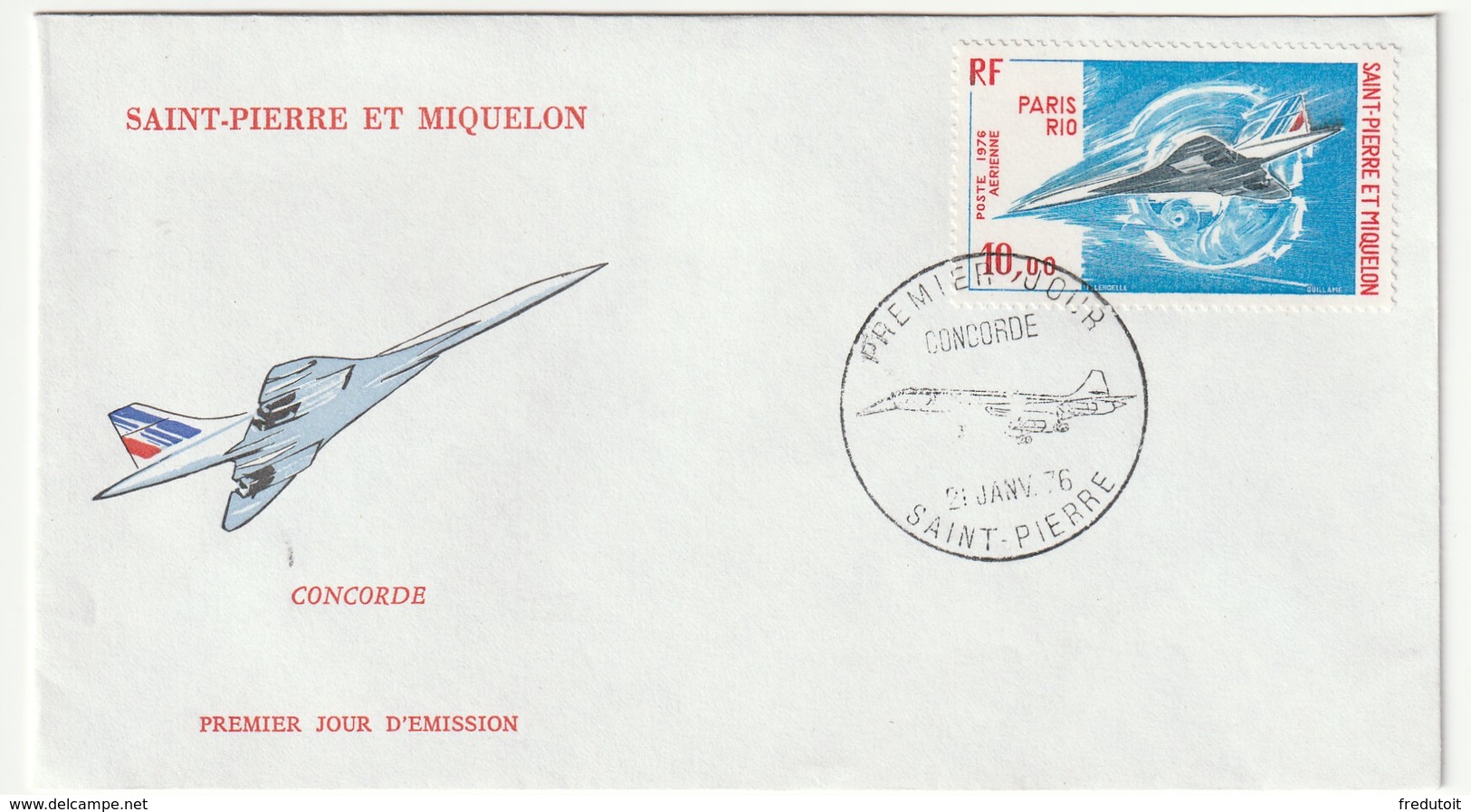 FDC - ST PIERRE & MIQUELON - PA N°62 (1976) Concorde - FDC