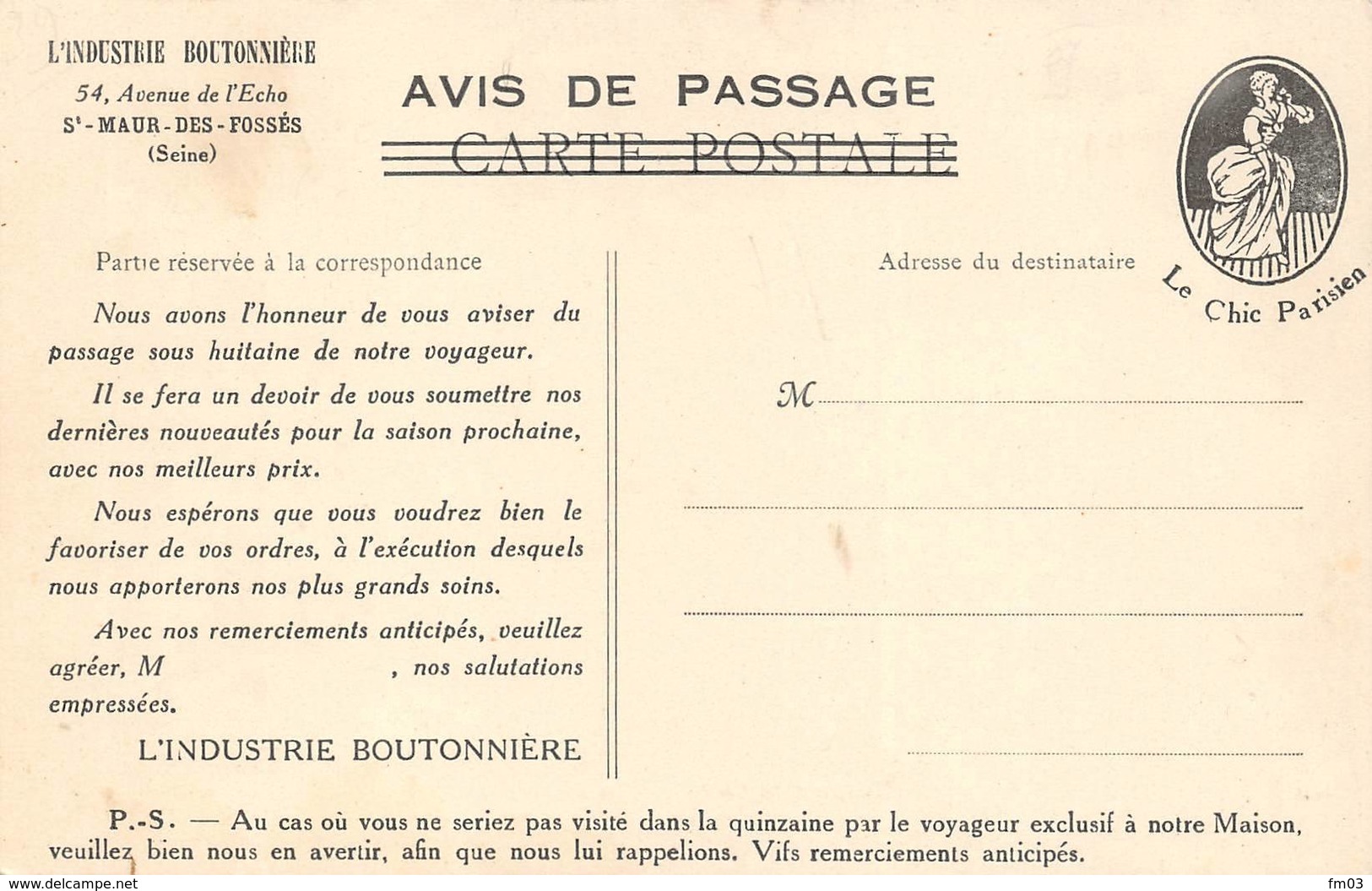 Cousance Canton Beaufort BF 156 Foire Marché Avis De Passage Industrie Boutonnière Saint Maur Des Fossées - Autres & Non Classés