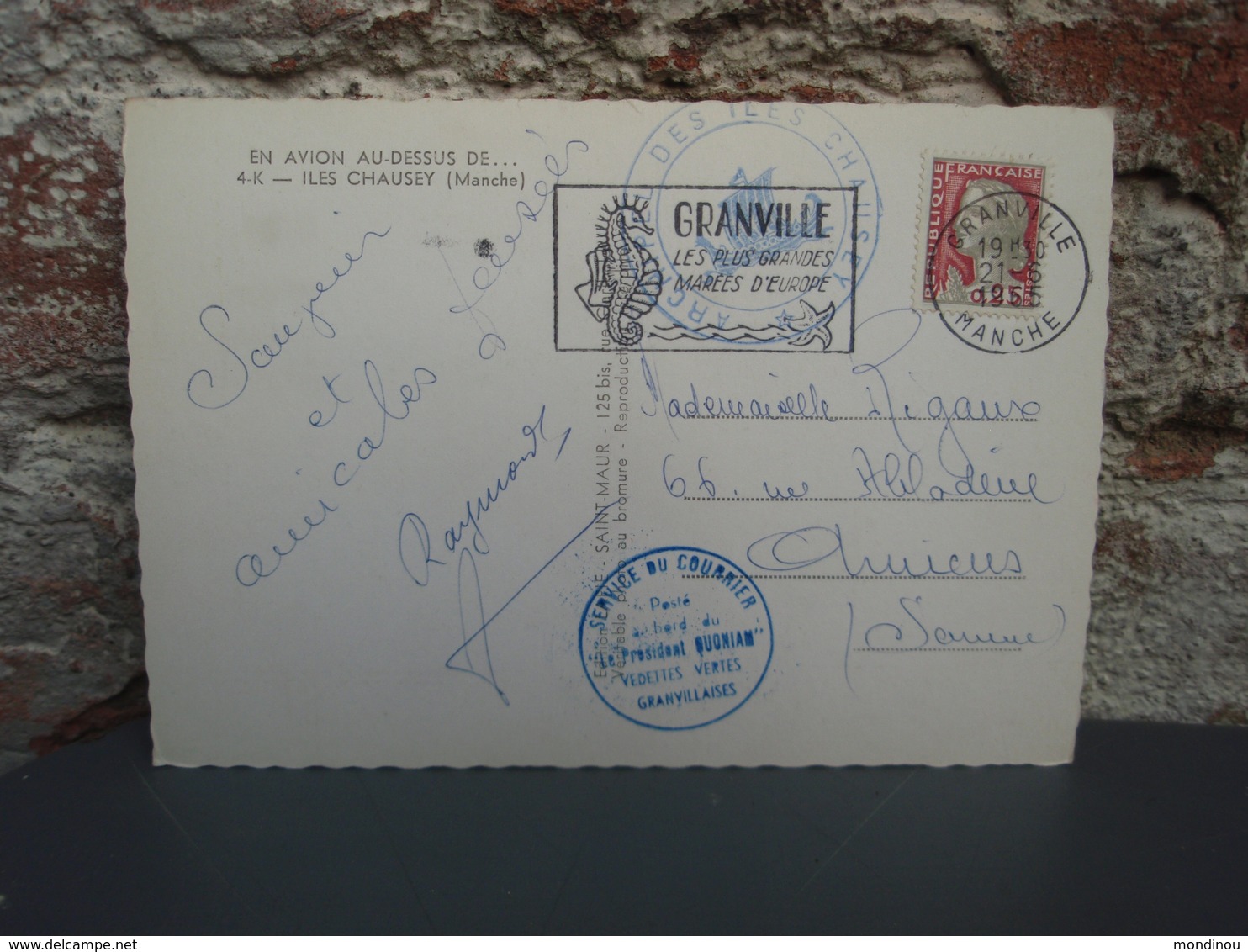 Cp Au Dessus Iles Chausey Tampon Service De Courrier - Posté à Bord Du " Président QUONIANM" Flamme Granville 1965 - Other & Unclassified