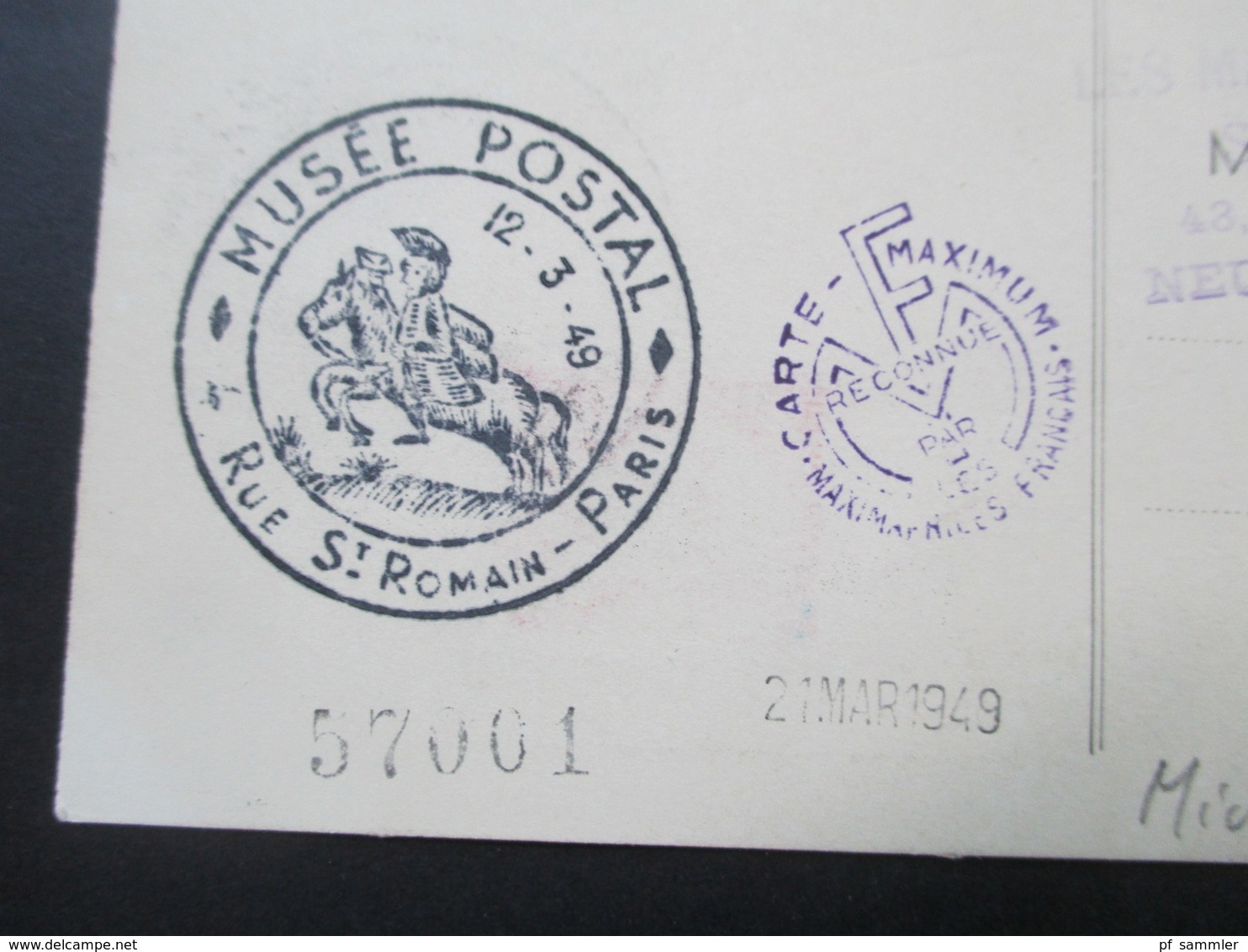 Frankreich 1949 Nr. 831 MK Paul Langevin SST Musee Postal Paris Les Maximaphiles Francais Imprime - Cartas & Documentos