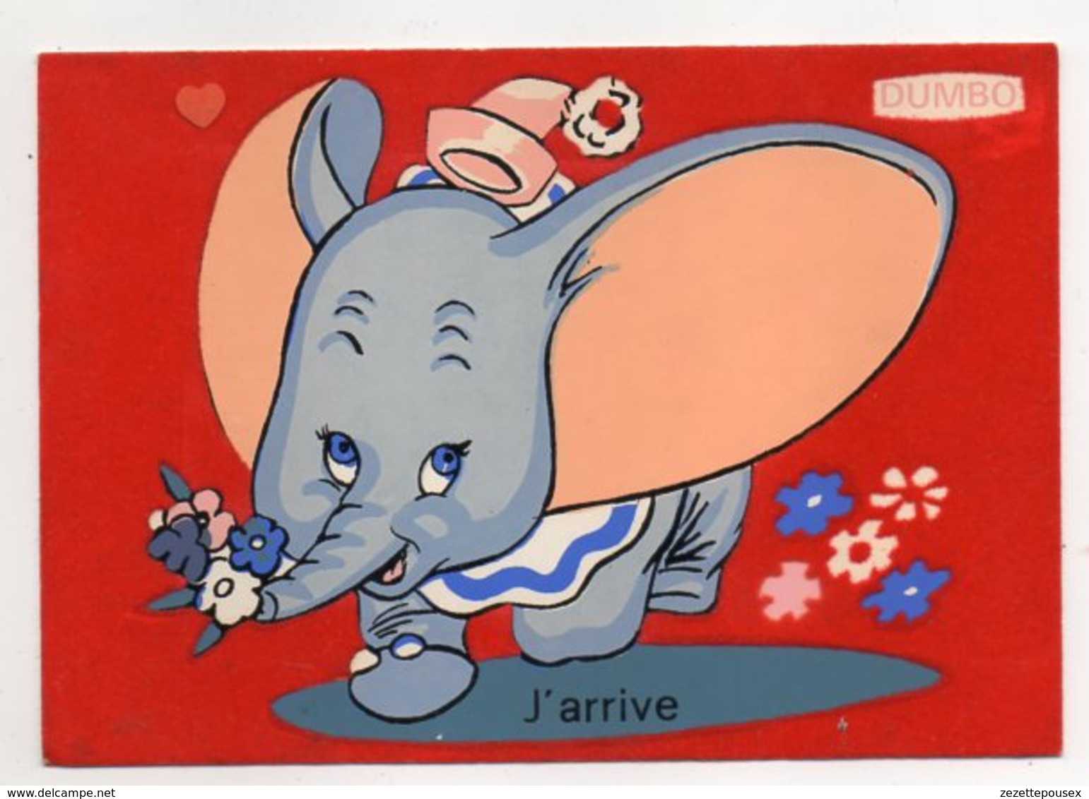 33929-ZE-DUMBO-J'Arrive-----------carte Floquée Velours------Walt Disney Production - Other & Unclassified