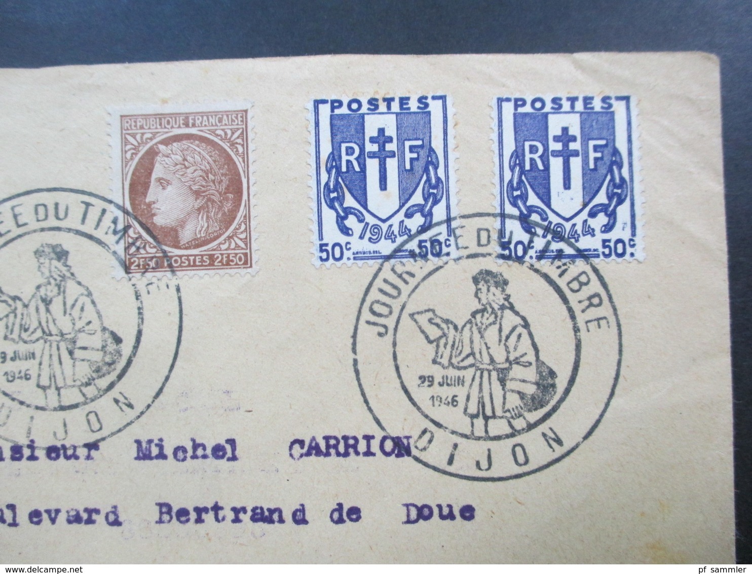 Frankreich 1946 Sonderstempel Journee Du Timbres Dijon Freimarken Wappen Nr. 577 U. Ceres Nr. 688 MiF - Cartas & Documentos