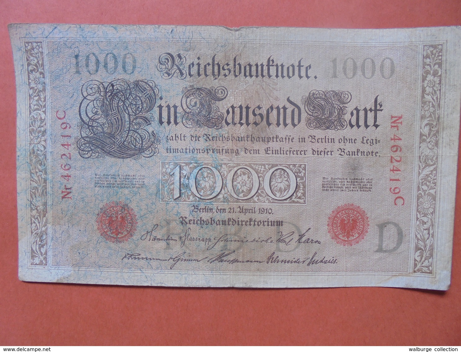 Reichsbanknote 1000 MARK 1910 CACHET ROUGE ALPHABET "D" (B.4) - 1000 Mark