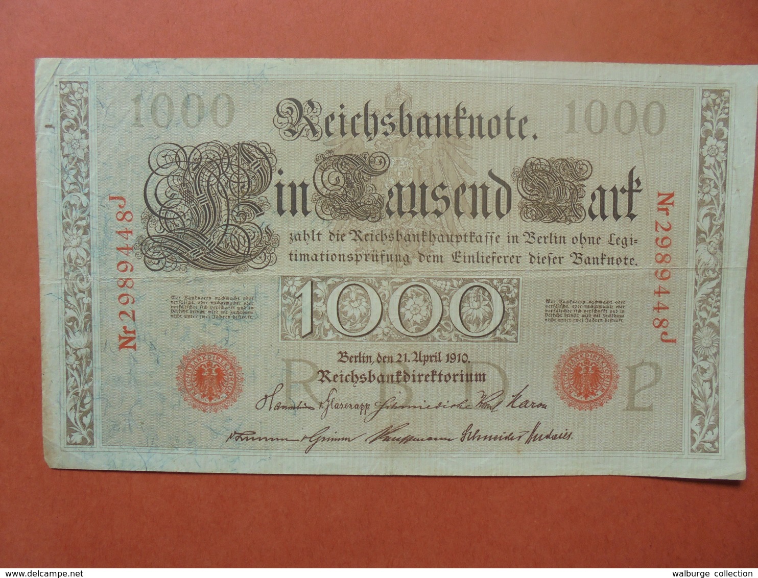 Reichsbanknote 1000 MARK 1910 CACHET ROUGE ALPHABET "P" (B.4) - 1000 Mark