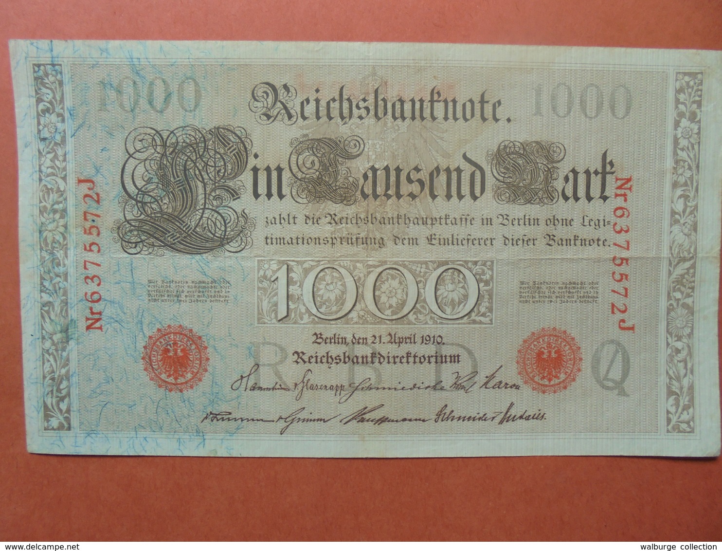 Reichsbanknote 1000 MARK 1910 CACHET ROUGE ALPHABET "Q" (B.4) - 1.000 Mark