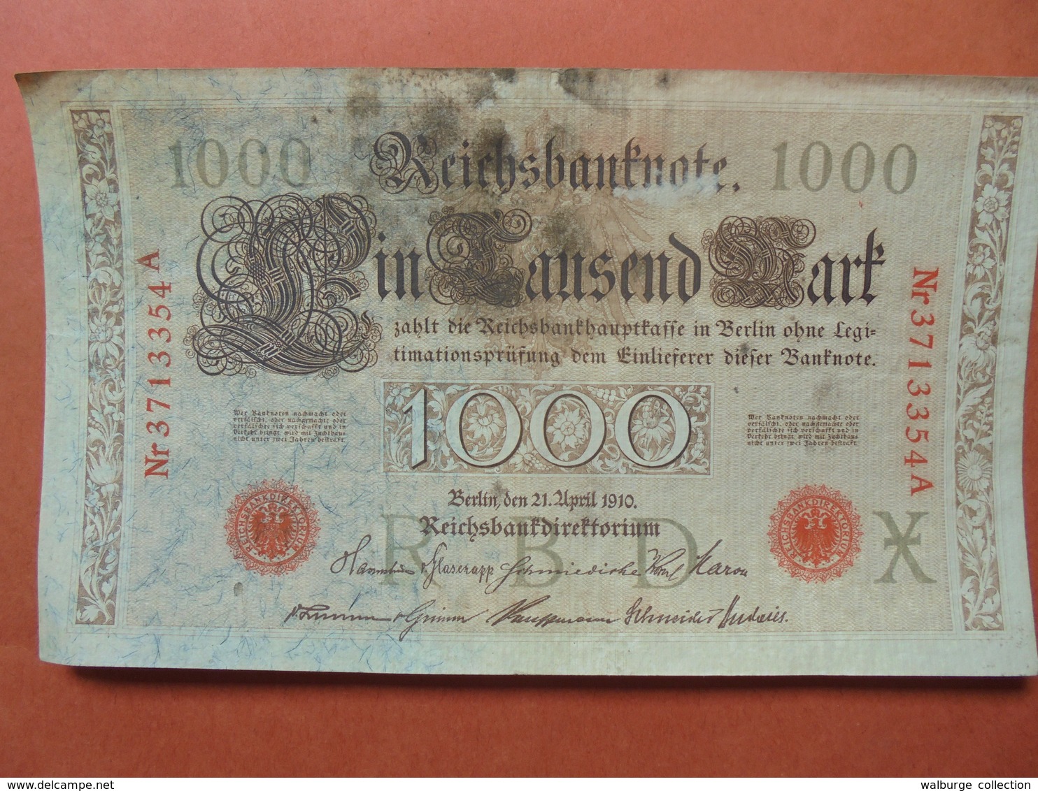 Reichsbanknote 1000 MARK 1910 CACHET ROUGE ALPHABET "X" (B.4) - 1000 Mark