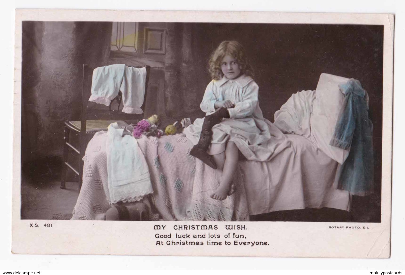 AK93 Children, Christmas Greeting - Girl Emptying Her Stocking - Portraits