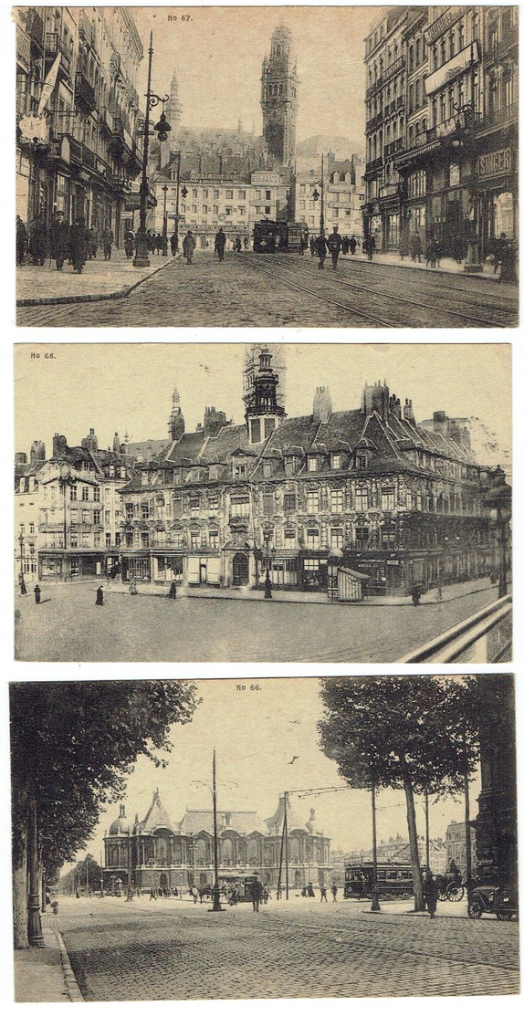 59.-LILLE - Lot De 5 Cartes Pl. Richebé - La Bourse - Pl. De La République Et Palais Beaux Arts...- Tram - Feldpostkarte - Lille