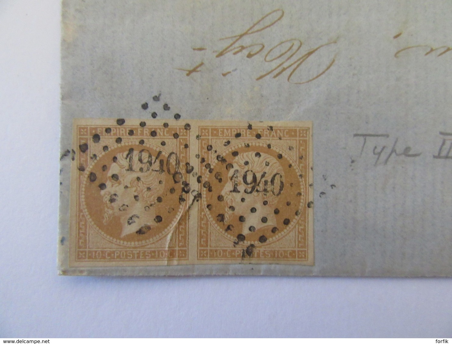 Lettre Mayenne Vers Surgères - Paire De Timbres 10c YT N°13B, Belles Marges, Belle Qualité - GC 1940 - 1862 - 1849-1876: Classic Period