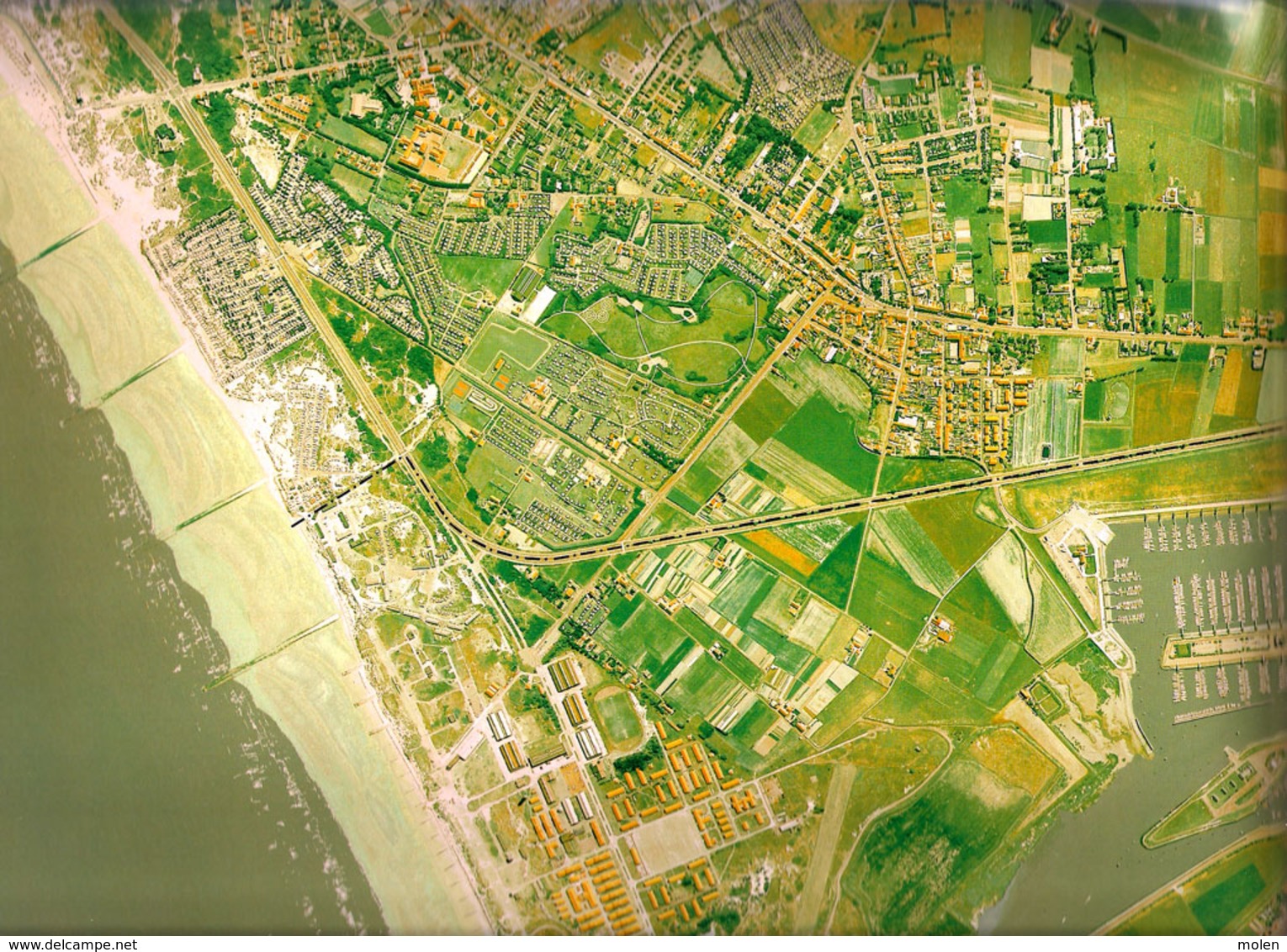 LUCHT-FOTO NIEUWPOORT-BAD LOMBARDSIJDE MIDDELKERKE in 1990 ca 48x67cm KAART 1/10.000 ORTHOFOTOPLAN PHOTO AERIENNE R216