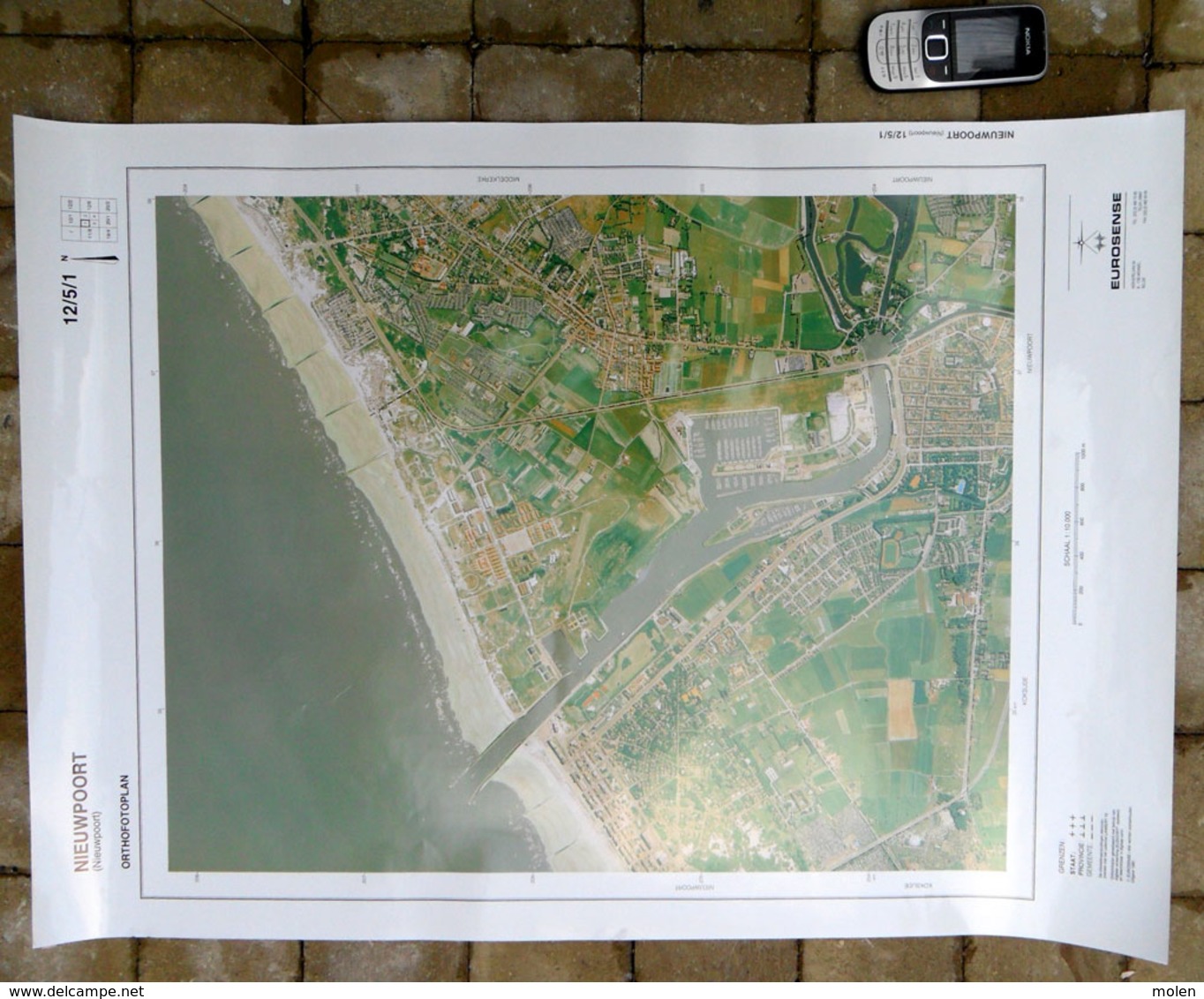 LUCHT-FOTO NIEUWPOORT-BAD LOMBARDSIJDE MIDDELKERKE in 1990 ca 48x67cm KAART 1/10.000 ORTHOFOTOPLAN PHOTO AERIENNE R216