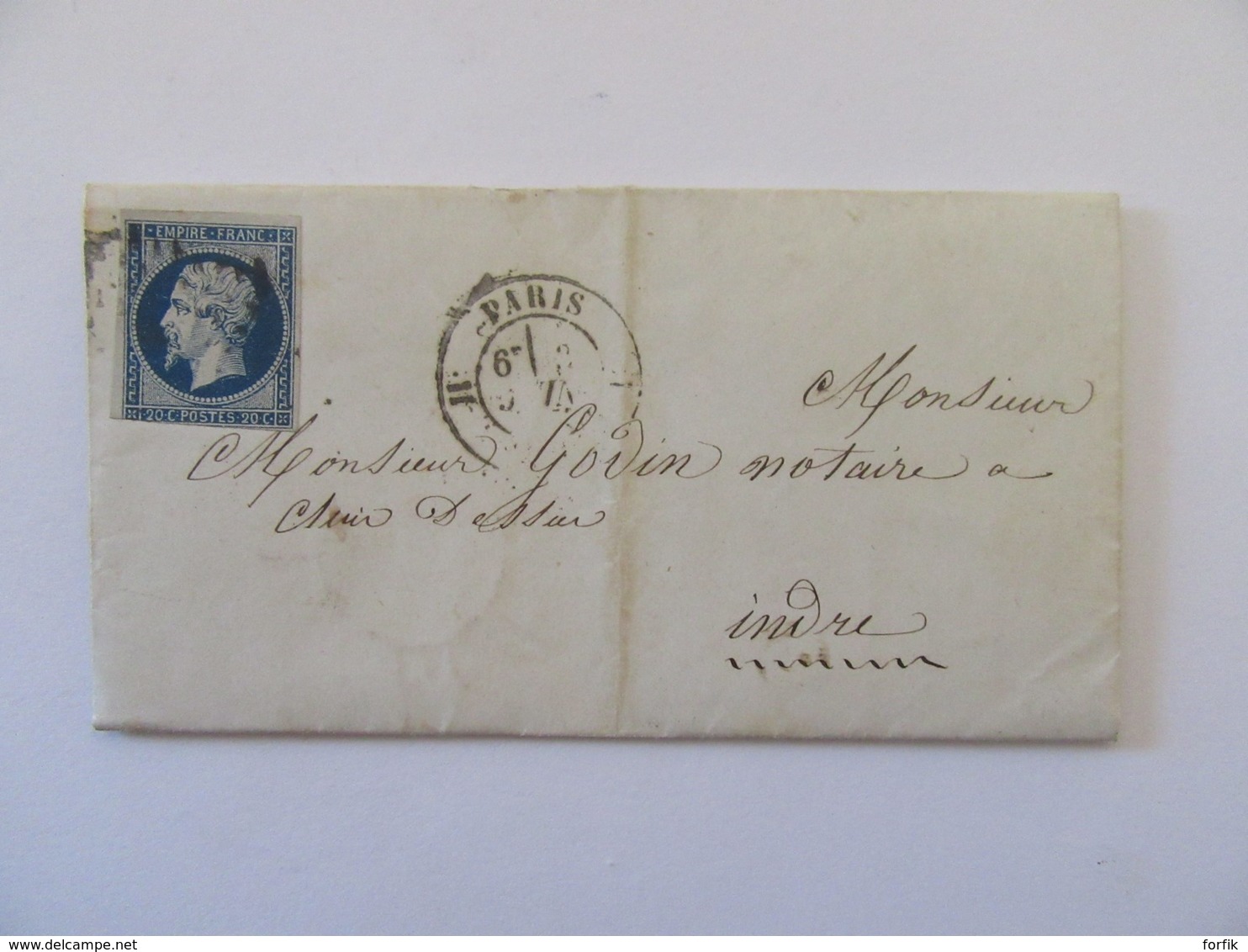 Lettre Paris Vers Cluis (Indre) - Timbre YT N°14A - Cachet Type 22 Et Paris à Limoges Au Verso - Juin 1857 - 1849-1876: Classic Period