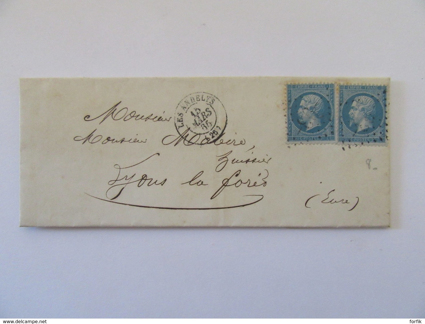 Lettre Les Andélys Vers Lyons-La-Forêt (Eure) - 2 Timbres YT N°22 - GC 93 - Mars 1865 - 1849-1876: Classic Period