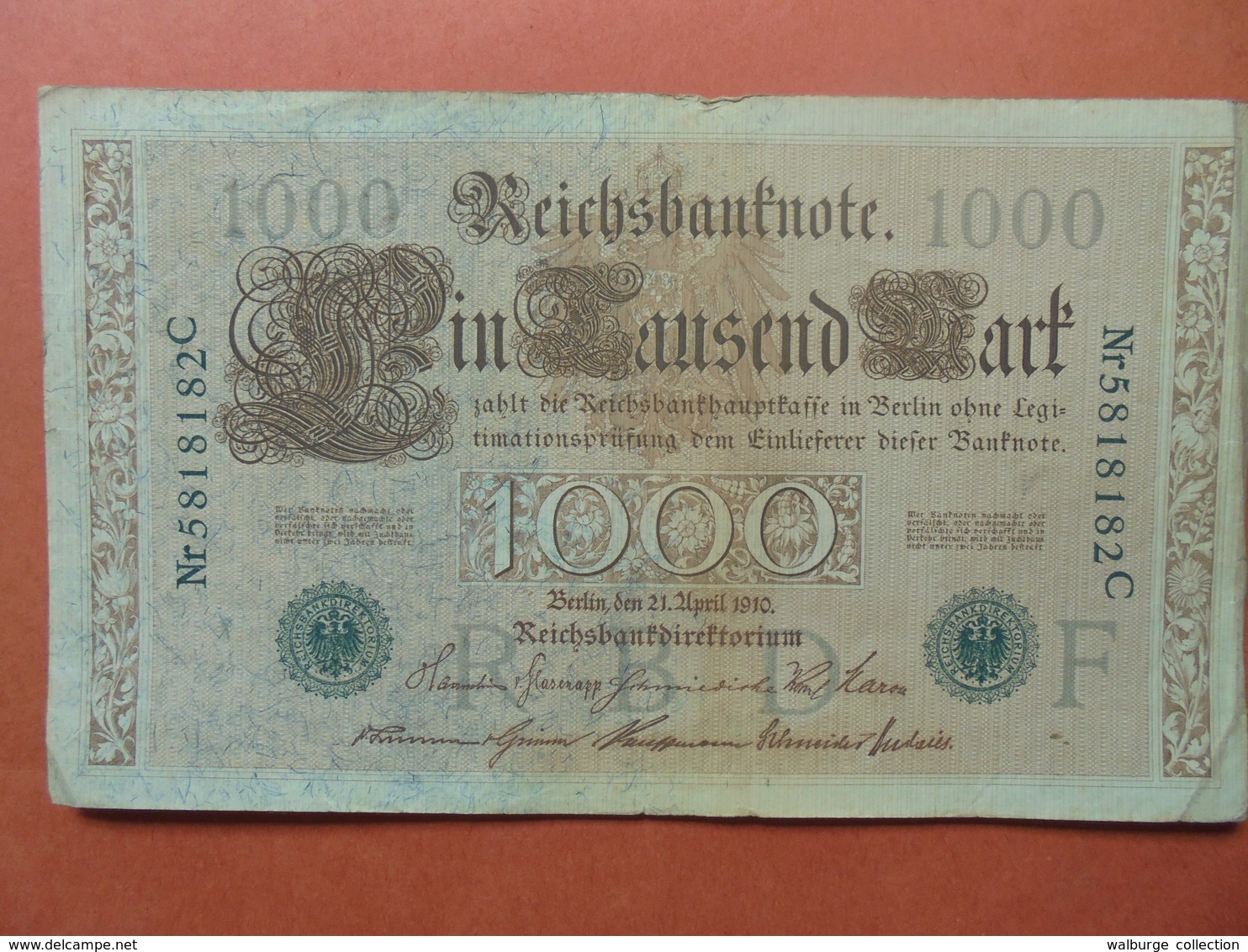 Reichsbanknote 1000 MARK 1910 CACHET VERT ALPHABET "F" (B.4) - 1000 Mark