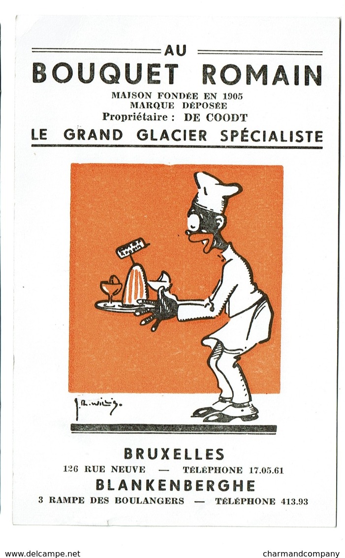 Au Bouquet Romain - Glacier - Bruxelles / Blankenberghe - Illustr. Willis - 2 Scans - Werbepostkarten