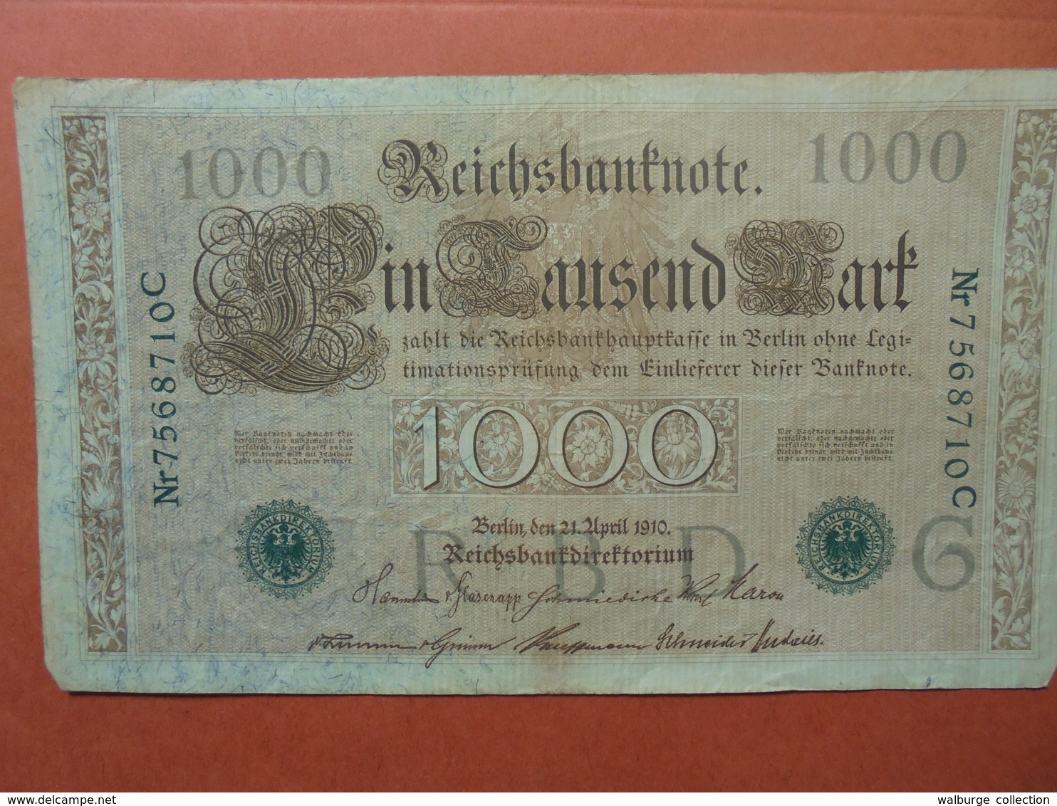 Reichsbanknote 1000 MARK 1910 CACHET VERT ALPHABET "G" (B.4) - 1000 Mark