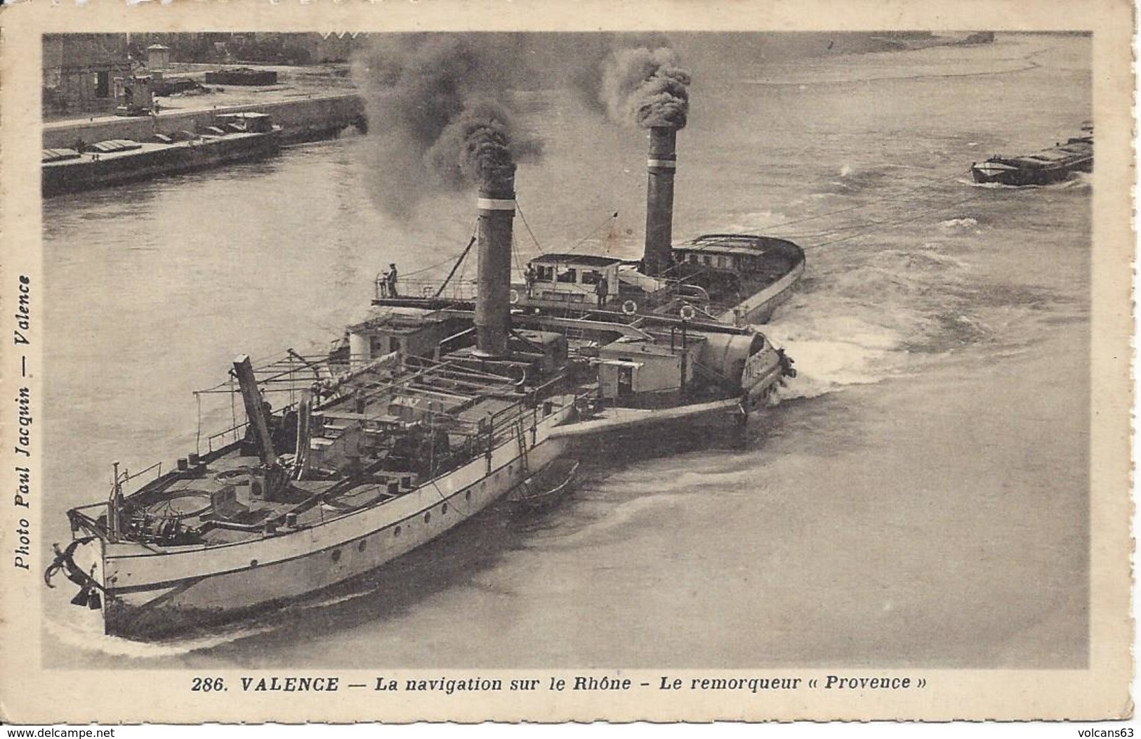 26 VALENCE   LA NAVIGATION Sur LE RHONE REMORQUEUR "PROVENCE" TRES BELLE CARTE DENTELLEE  Photo PAUL JACQUIN   286 - Valence