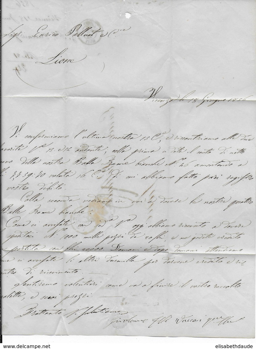 1856 - LETTRE De VICENZA (VENETIE) => LYON Avec MARQUE "VIA STATI SARDI" SARDE - Sardegna