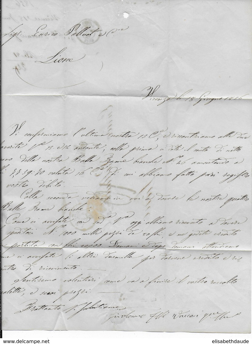 1856 - LETTRE De VICENZA (VENETIE) => LYON Avec MARQUE "VIA STATI SARDI" SARDE - Sardinien