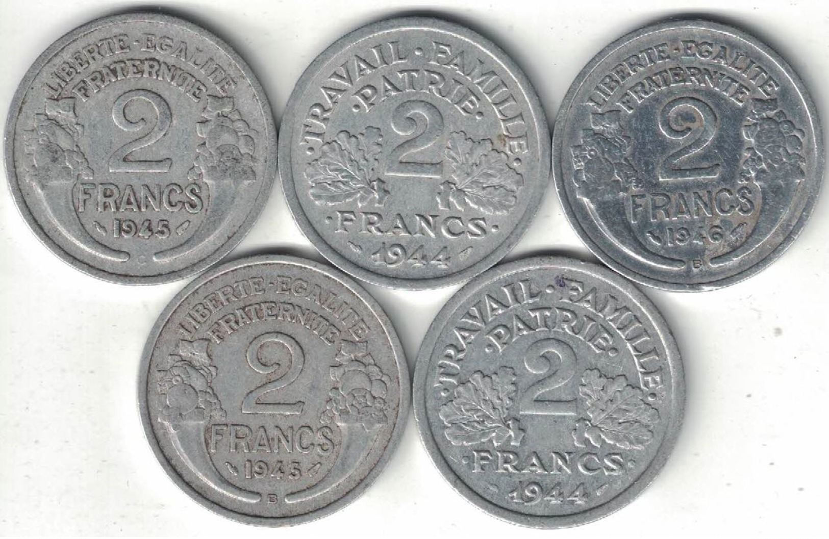 France Collection Of 5x 2 Francs B & C Mints 1944-1946 All Listed & Different - Autres & Non Classés