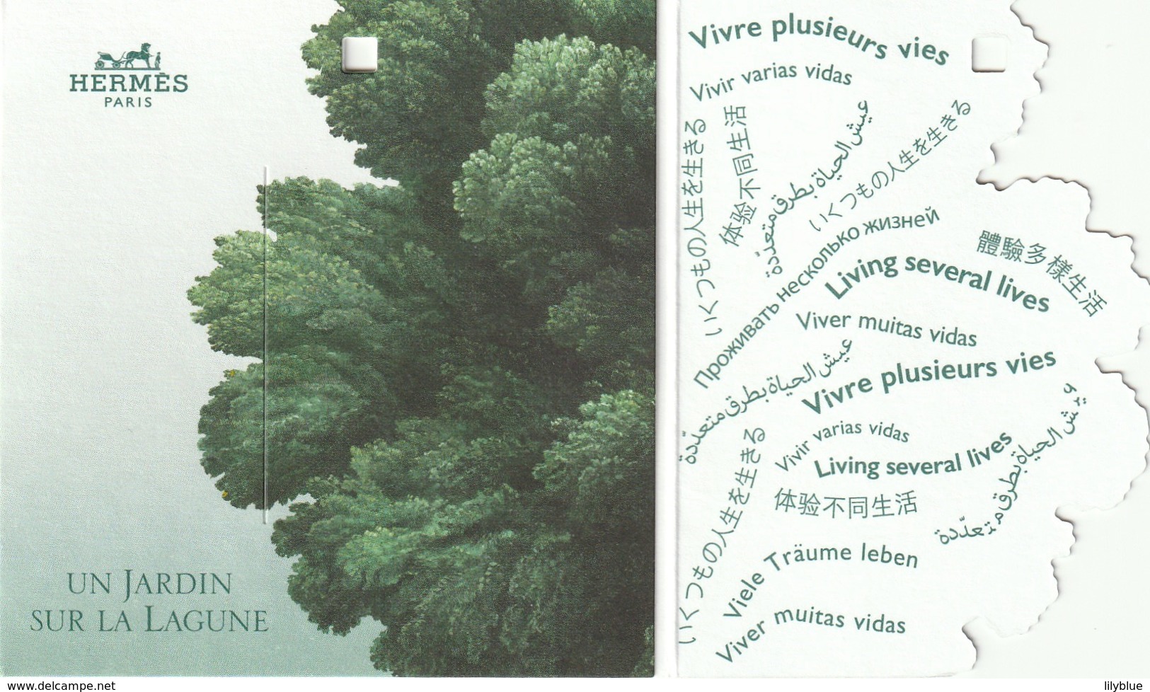 HERMES  **Un Jardin Sur La Lagune **  Etiquette  3 Volets Avec Message "vivre Plusieurs Vies " - Modern (from 1961)