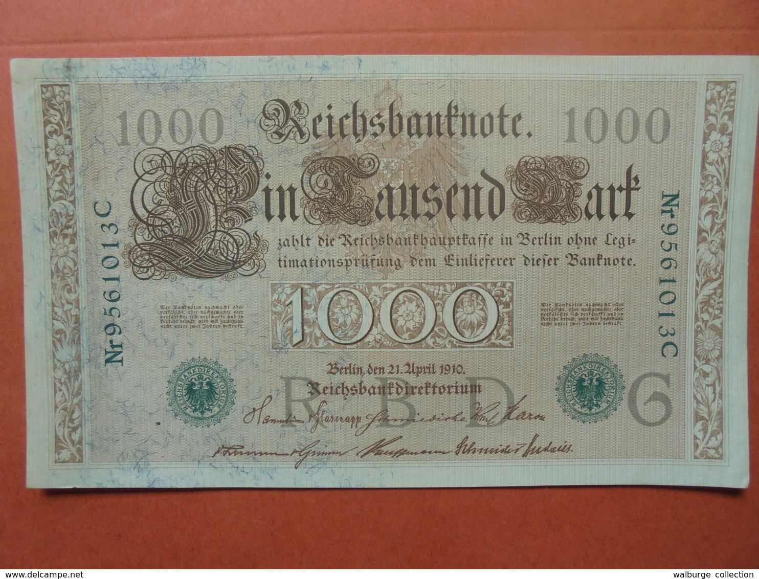 Reichsbanknote 1000 MARK 1910 CACHET VERT ALPHABET "G" (B.4) - 1000 Mark