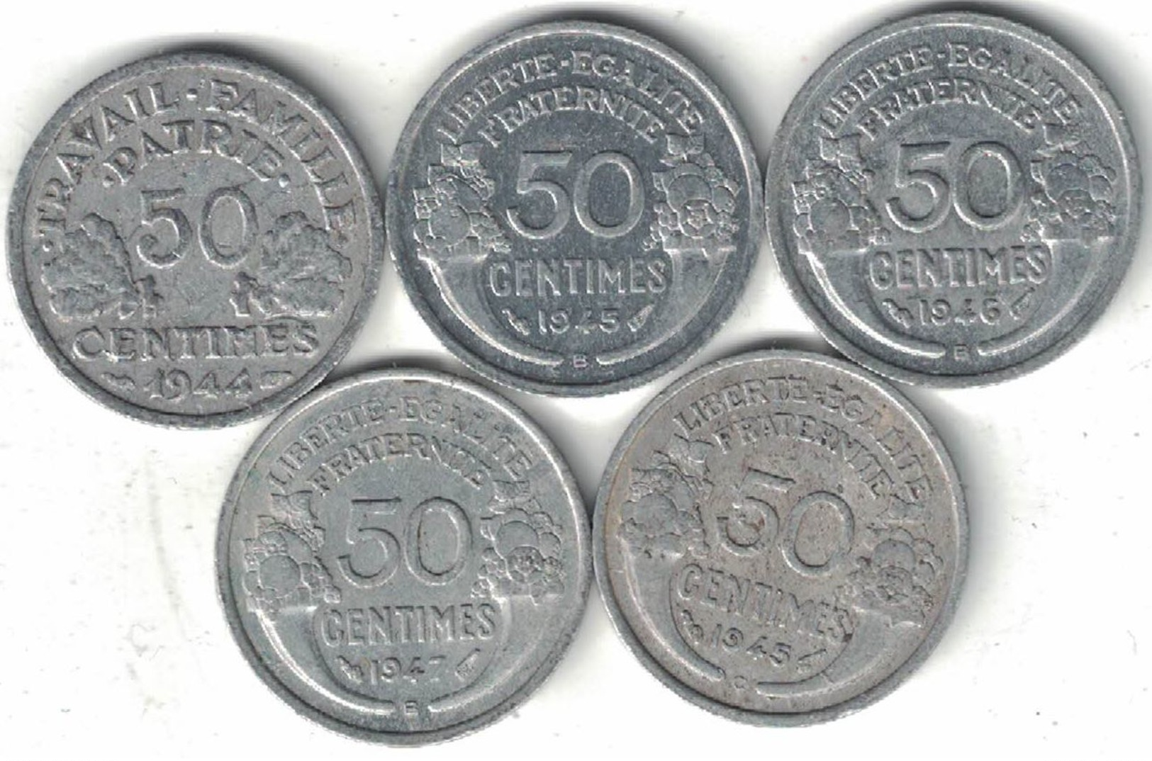 France Collection Of 5x 50 Centimes B & C Mints 1944-1947 All Listed & Different - Other & Unclassified