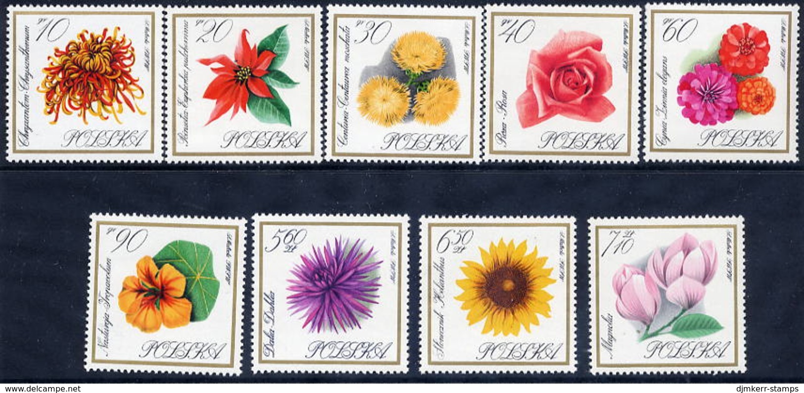 POLAND 1966 Garden Flowers Set MNH / **.  Michel 1696-704 - Unused Stamps