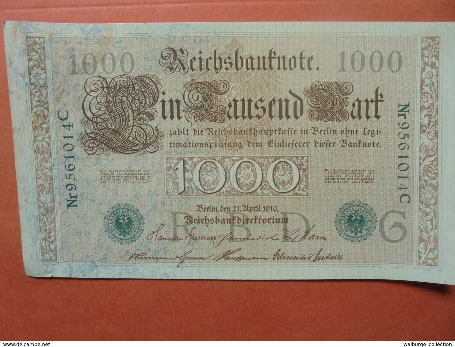 Reichsbanknote 1000 MARK 1910 CACHET VERT ALPHABET "G" (B.4) - 1000 Mark