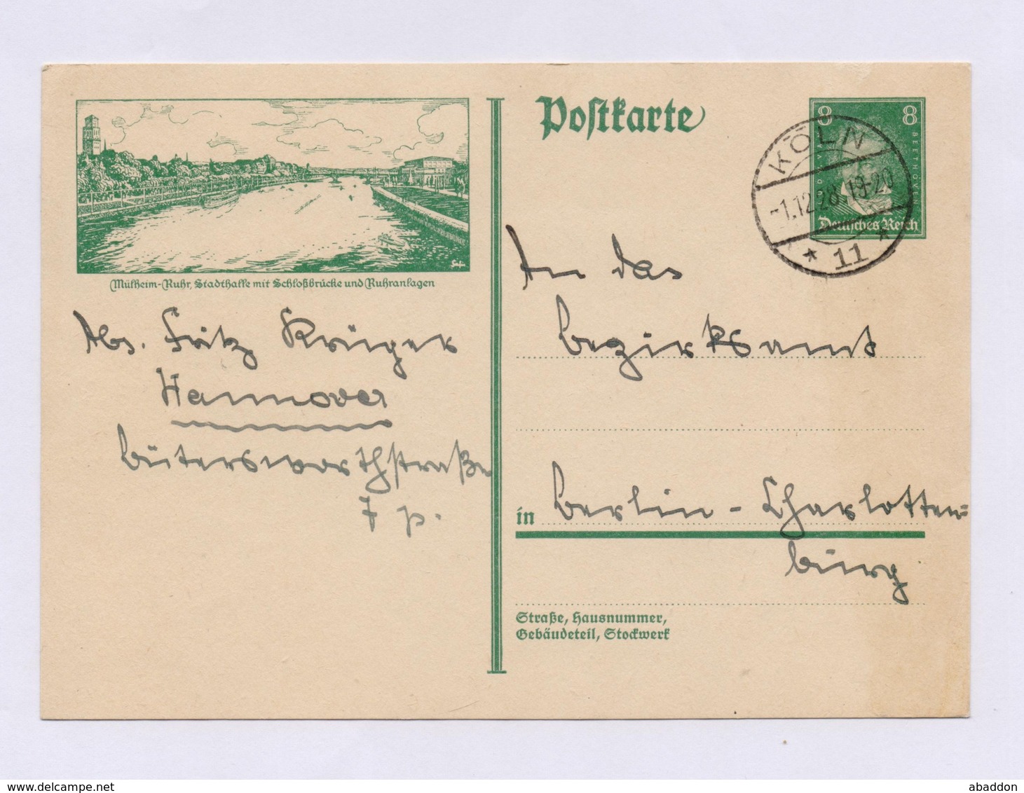 DR Postkarte P 178/15 Mülheim-Rühr, Stadthalle Mit Stempel KÖLN 1928 - Sonstige & Ohne Zuordnung