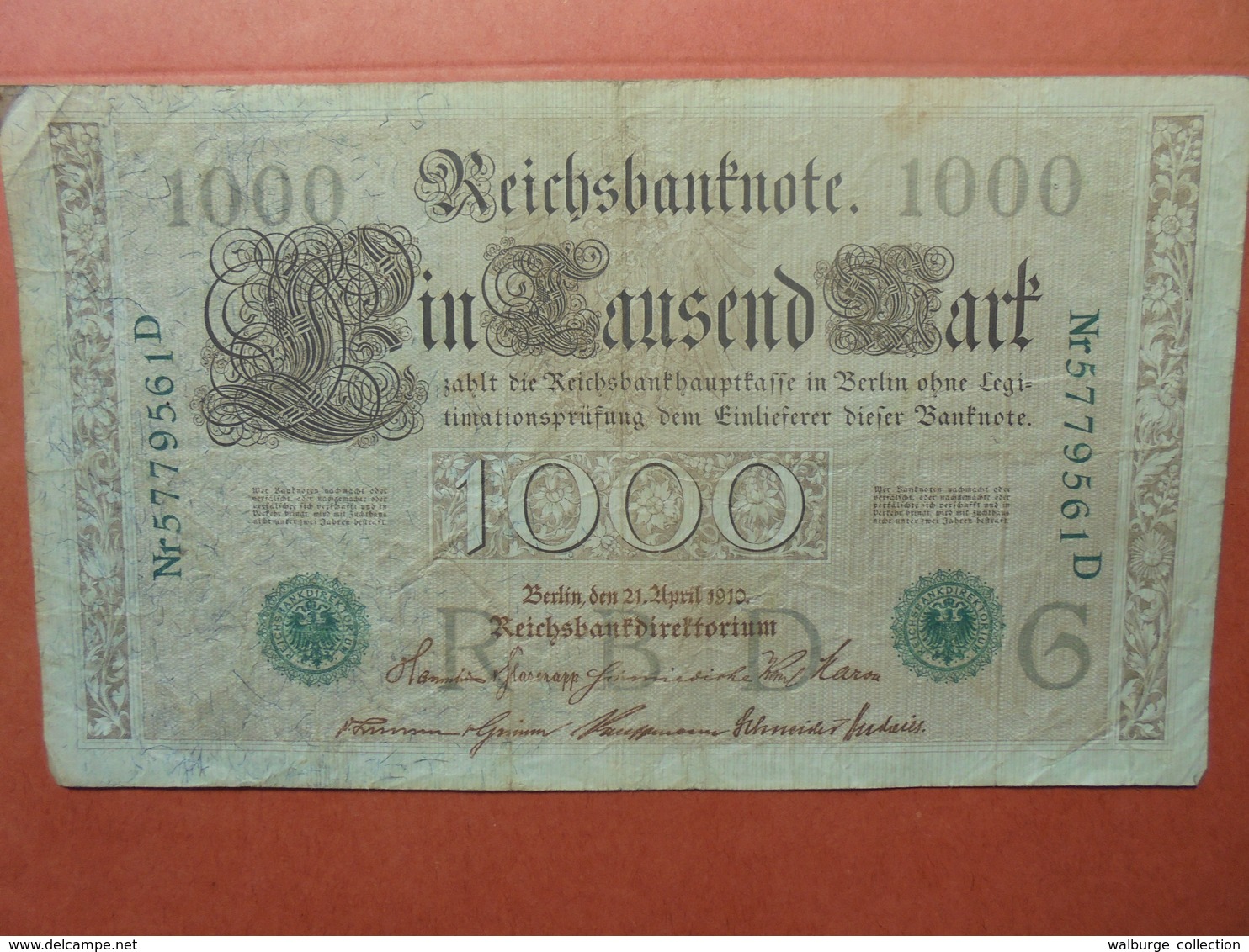 Reichsbanknote 1000 MARK 1910 CACHET VERT ALPHABET "G" (B.4) - 1000 Mark