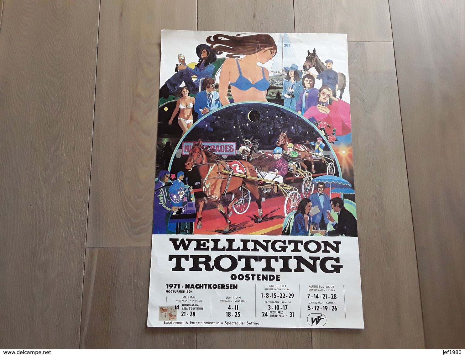 AFFICHE AFMETINGEN 68 CM OP 45 CM WELLINGTON TROTTING OOSTENDE 1971 - Posters