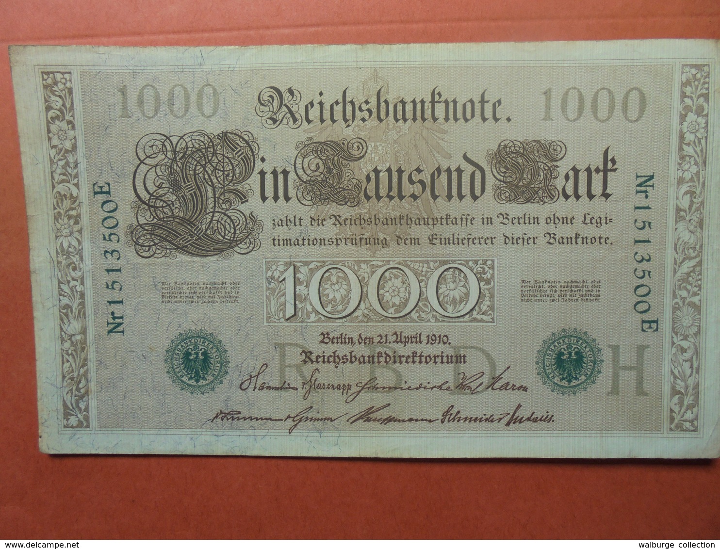 Reichsbanknote 1000 MARK 1910 CACHET VERT ALPHABET "H" (B.4) - 1000 Mark