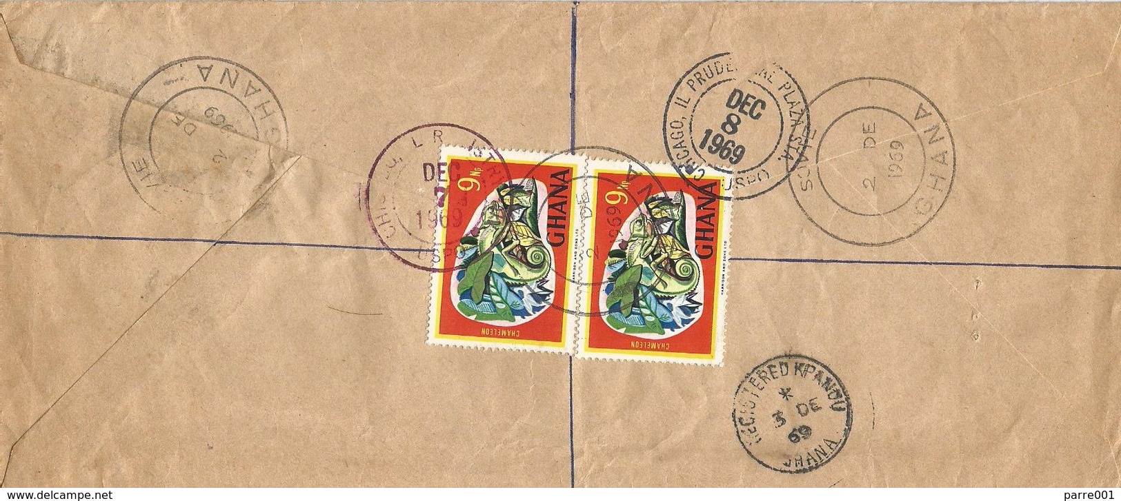 Ghana 1969 Sovie Volta Region Chameleon Registered Cover. Rare Small Post Office - Ghana (1957-...)