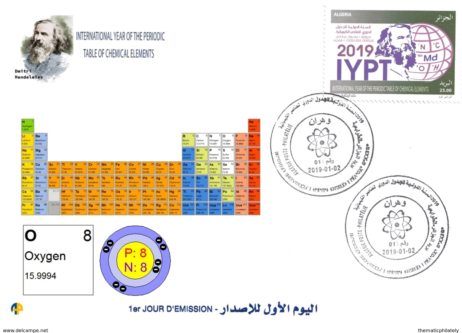 DZ Algerien 1836 2019 Internationales Jahr Periodensystems Chemischen Elemente Dmitry Mendeleev Chemie Sauerstoff - Chemie