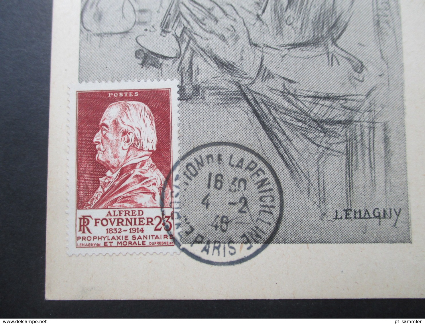 Frankreich 1946 FDC / MK Jean Alfred Fournier Stempel Exosition De La Penicilline Paris Mit Zeichnung Von A. Fournier - Cartas & Documentos