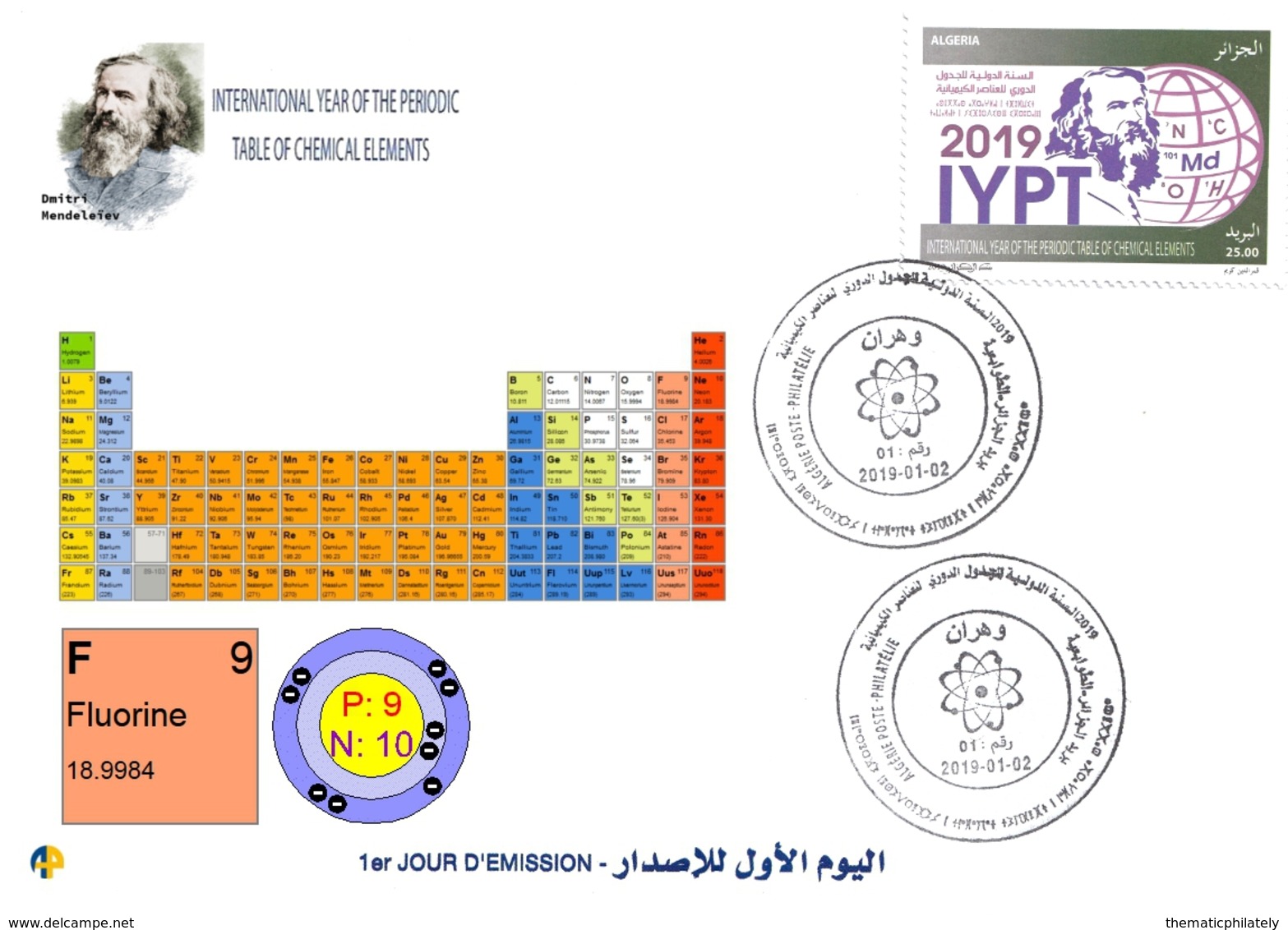 DZ Algerien 1836 2019 Internationales Jahr Periodensystems Chemischen Elemente Dmitry Mendeleev Chemie Fluor - Chemie