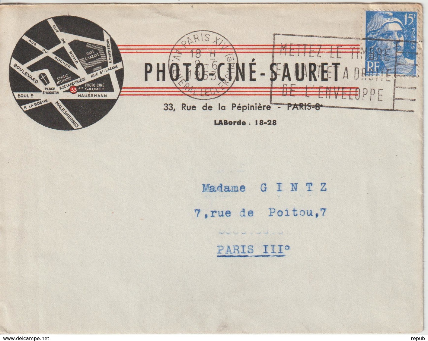 France Oblitération Sécap Paris XIV 1953 Entete Photo Ciné - 1921-1960: Moderne