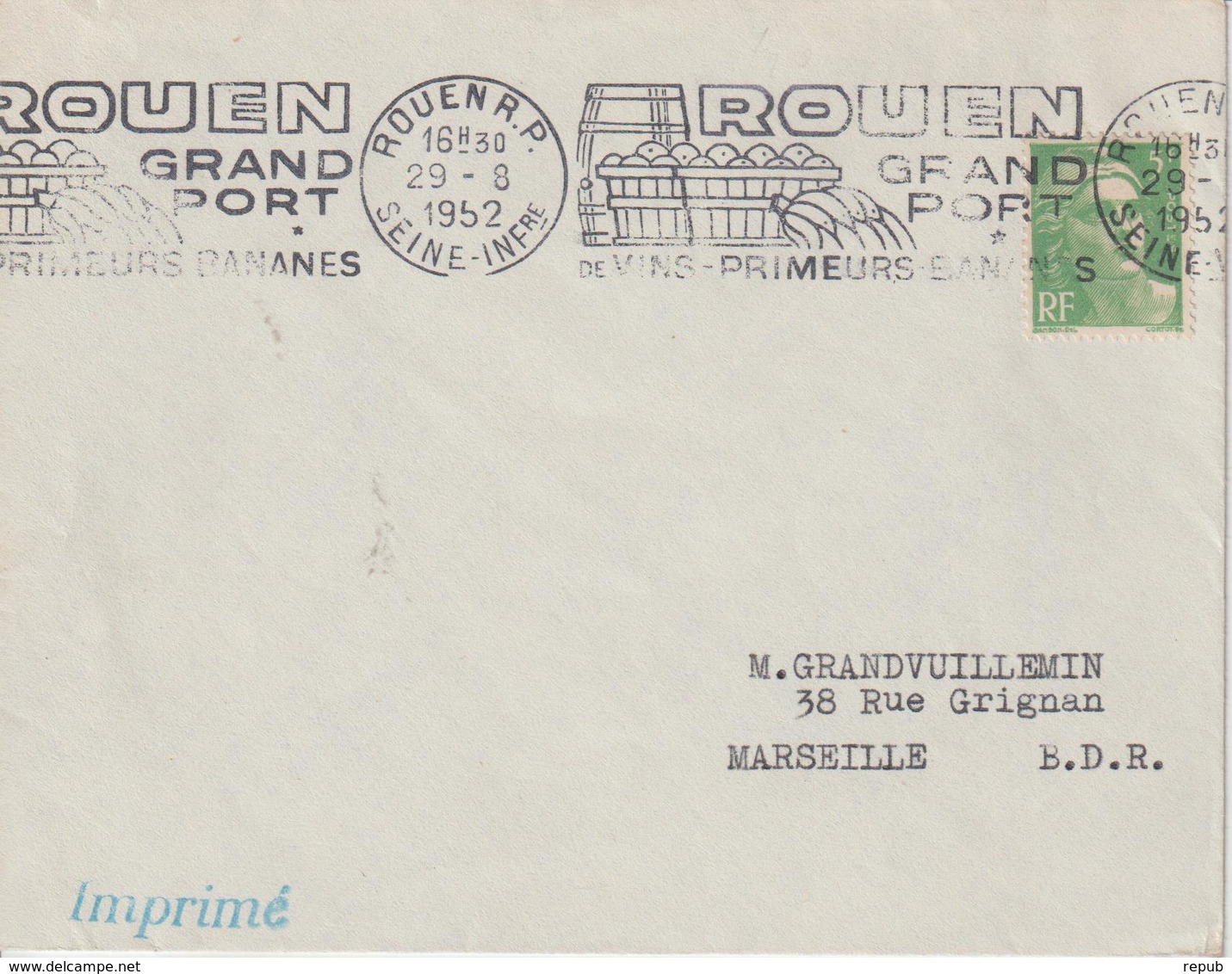 France Oblitération RBV Rouen RP 1952 - 1921-1960: Periodo Moderno