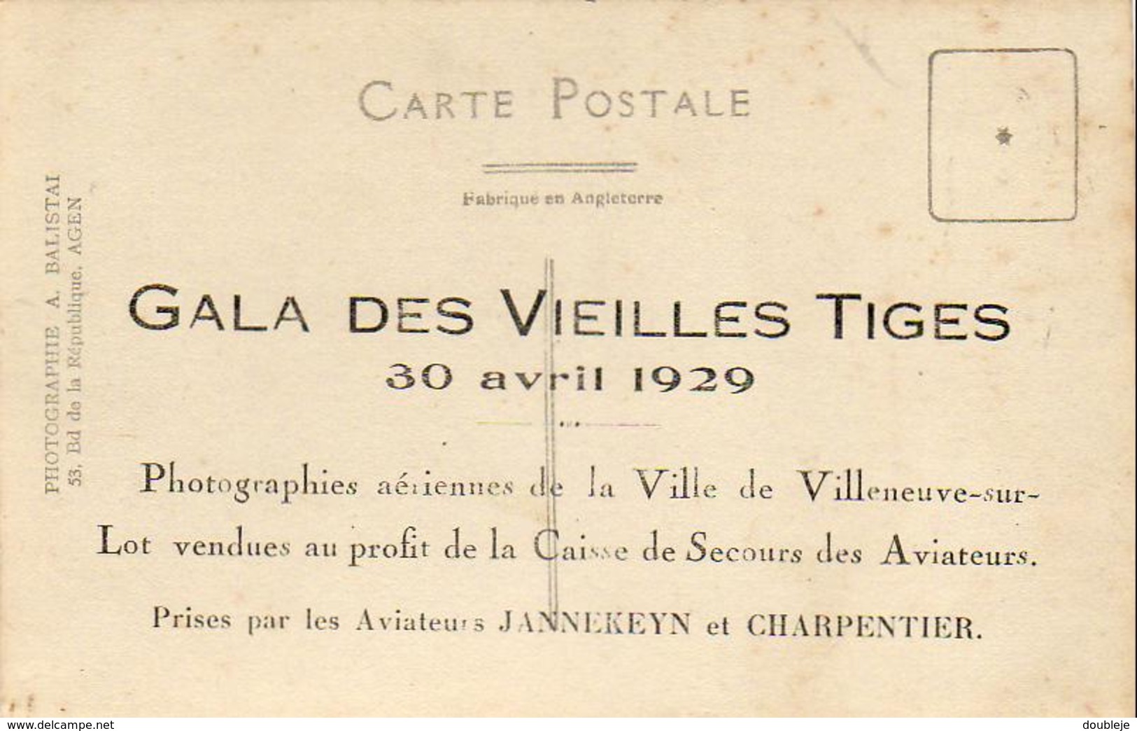 D47 VILLENEUVE SUR LOT GALA DES VIEILLES TIGES 30 Avril 1929 .Photos Aériennes Prises Par Jannekeyn Et Charpentier - Villeneuve Sur Lot