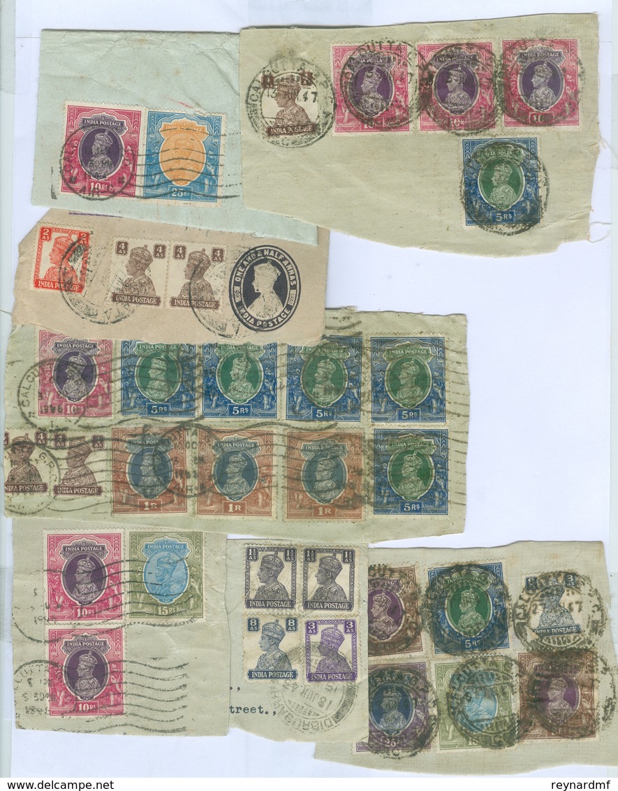 India stamps and postal history Queen Victoria - King George VI. Many high values on piece, interesting lot.