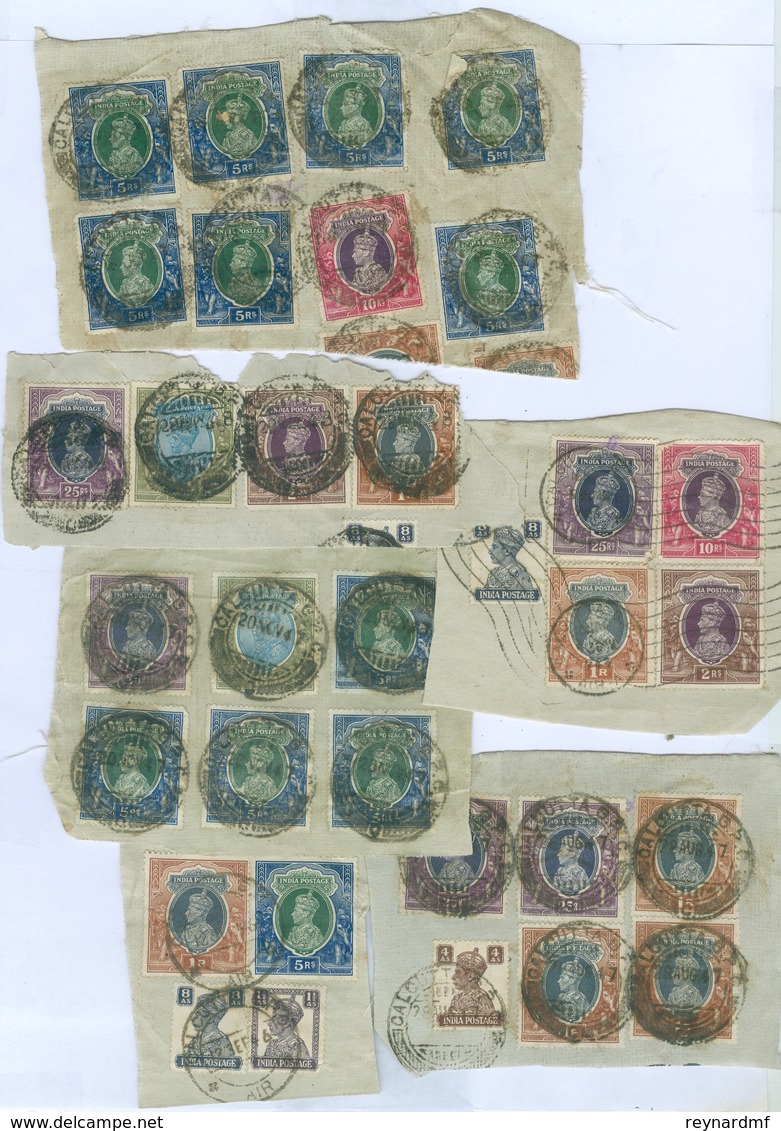 India stamps and postal history Queen Victoria - King George VI. Many high values on piece, interesting lot.